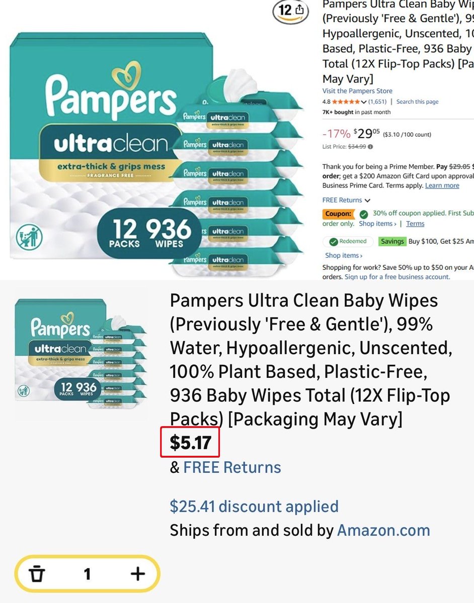 Pricerrors's tweet photo. AMAZON PROMO STACK ON PAMPERS BABY WIPES 

$5 for 12 packs (Orig. $35)

1. Auto-apply promo here: https://t.co/8MRyjb9b9U

2. Clip $4 off one-time purchase

3. Clip 30% off Sub &amp; Save coupon

Add to cart: https://t.co/QYBDSeIT2N

Coupons might show on select accounts only #ad https://t.co/Fayv0eWLqq