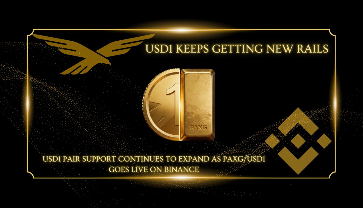 Tbh, this one is subtle.. but I like it. USD1 keeps getting new rails.

➜ You can trade instantly this pair PAXG/USD1 rn on <a href="/binance/">Binance</a>

Ngl, that pairing makes a lot of sense.

▸Tokenized gold trading directly against digital dollars.
▸Two “defensive” assets. One workflow.