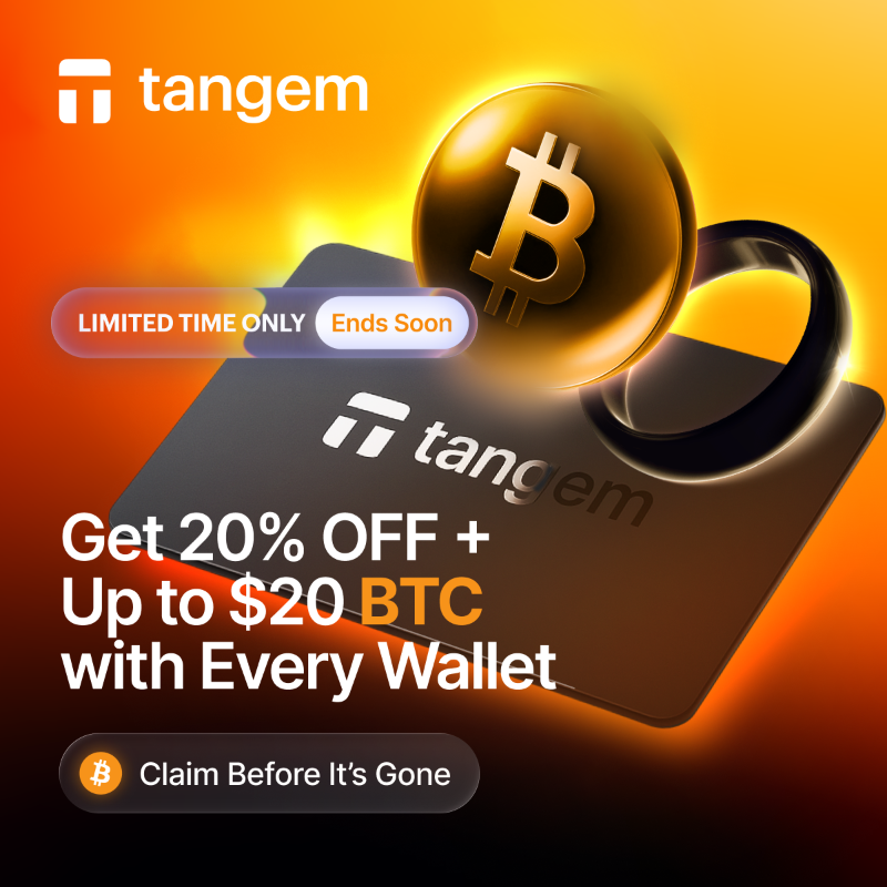 Tangem's tweet photo. Get BTC for every Tangem Wallet you buy.
20% OFF + Free Shipping