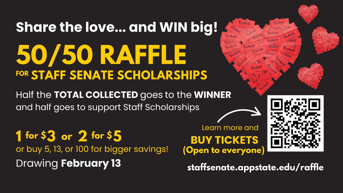 About five hours left to purchase those raffle tickets!

Head over to staffsenate.appstate.edu for more info. 

Thank you for your support! 🙌
