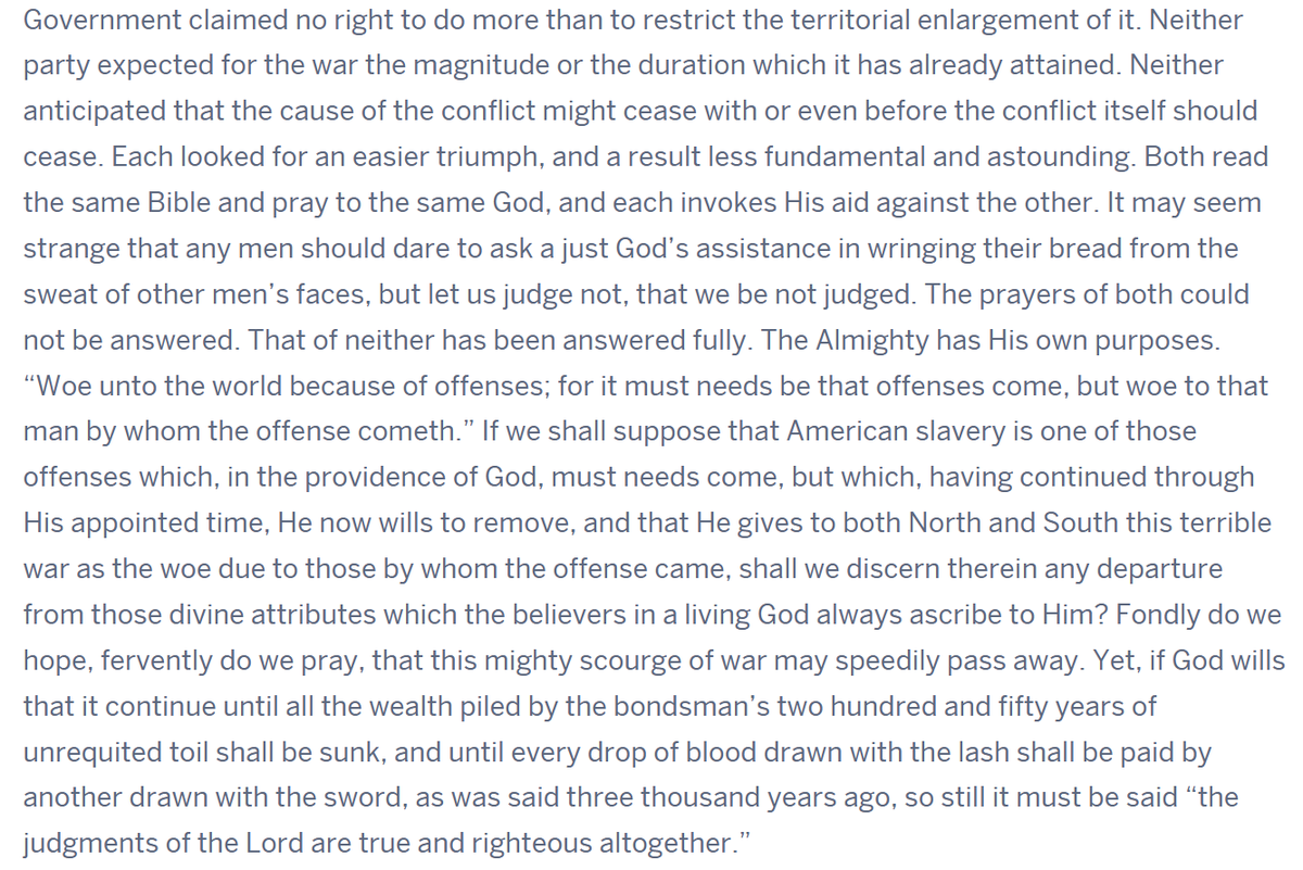 bendegrow's tweet photo. Profound, eloquent insight into the monumental tragic events of Lincoln's own day - from his Second Inaugural Address: https://t.co/pppcuNU6qg
