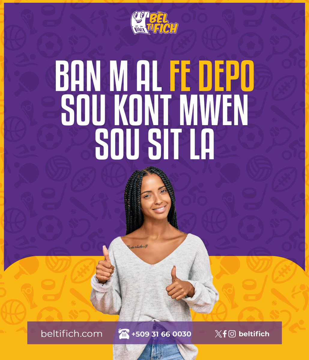 Pral gen GWO MATCH🙌🏾 KONT nou paka VID😁 Fè DEPO! Fè FICH! PATAJE FICH🫵🏾 E sonje nou jwenn 10% BONIS sou chak DEPO🫵🏾 kouri fè FICH nou💵  #MOVeJON 🟪🟨 #ParyajSaRèd🔥

#fèfichoubèlfèPòchouBèl 💵🇭🇹