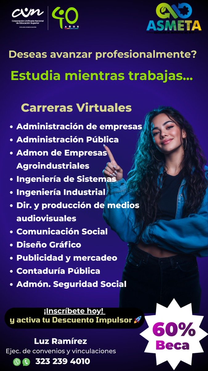 Asmeta2025's tweet photo. Tu futuro no se aplaza, se construye hoy 💡
Con la CUN y ASMETA puedes estudiar de forma virtual, con becas del 60% y horarios flexibles para avanzar a tu ritmo

📖 Carreras profesionales y especializaciones
💰 Descuentos exclusivos
🕒 Estudia cuando puedas

Da el siguiente paso! https://t.co/VFsce3GrnG
