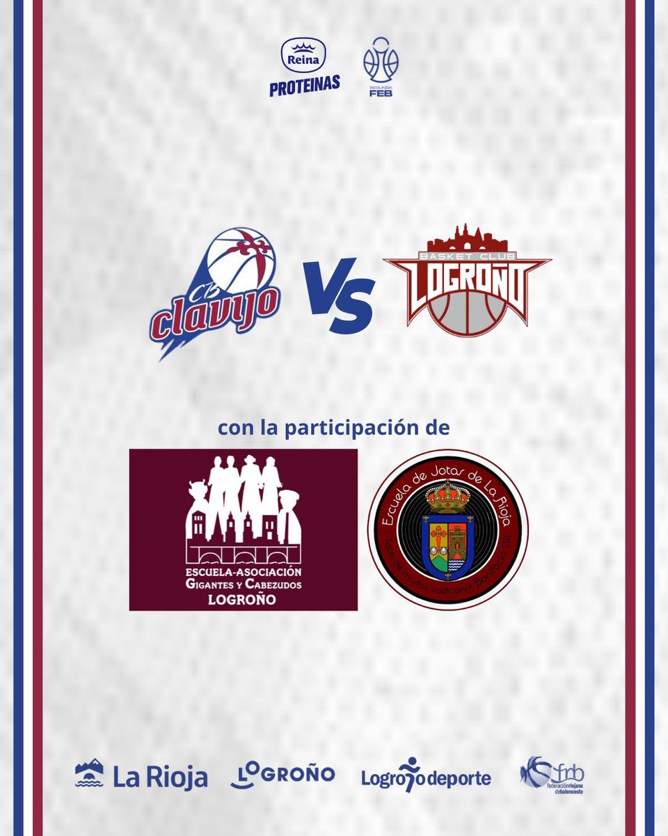 La fiesta del baloncesto riojano 🏀

Este domingo, con motivo del derbi capitalino, nos visitarán la Escuela - Asociación de Gigantes y Cabezudos de Logroño y la Escuela de Jotas de La Rioja ❤️🤍💚💛

¡Vamos Clavijo 💙