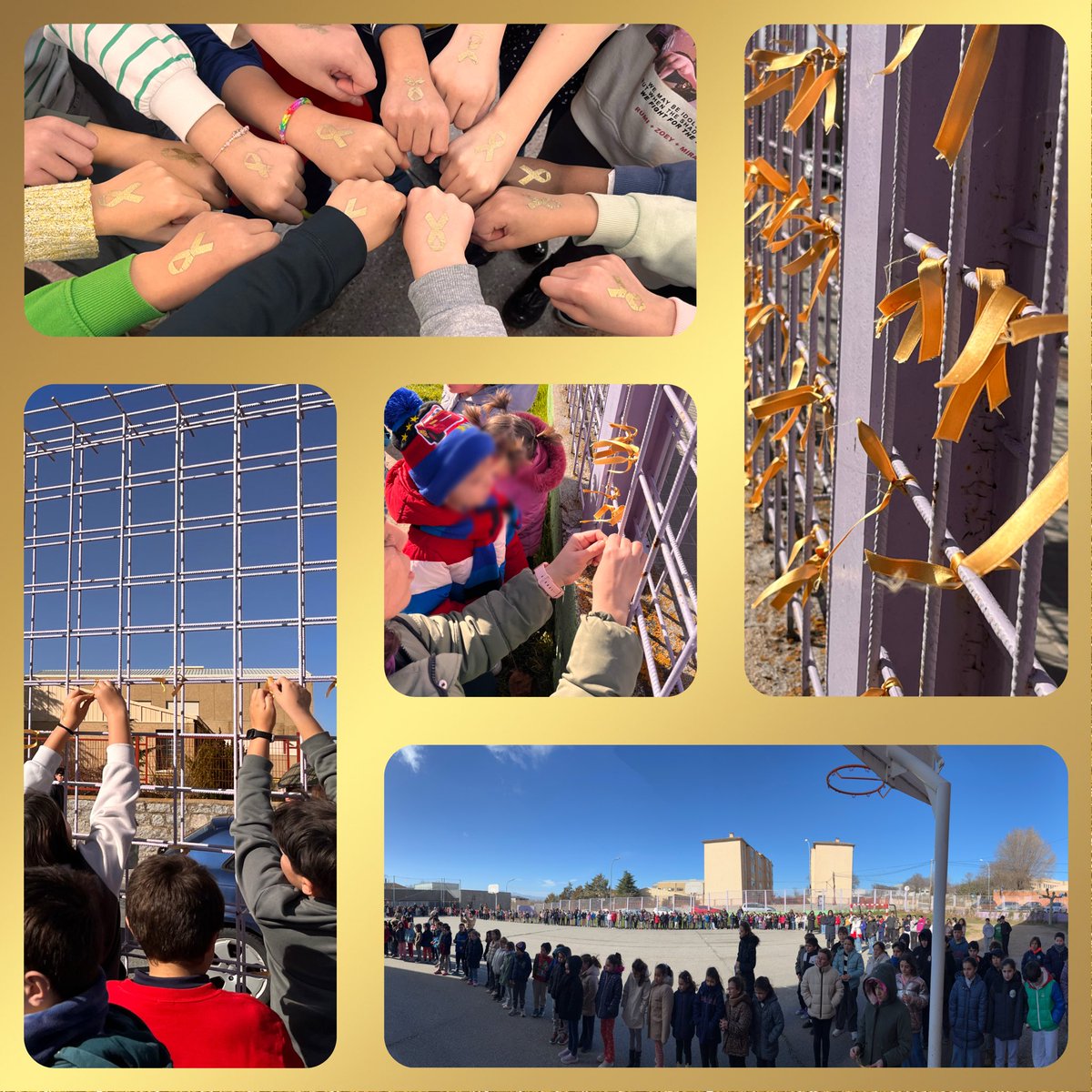 ceipS_TomasAV's tweet photo. Conmemoramos el #DíaDelCáncerInfantil con actividades de la asociación #pyfano y @juegaterapia: colocación de #LazosDorados, lectura de una carta y un pequeño baile nos sirven para enviarles toda nuestra energía. ¡Ánimo, luchadores! https://t.co/jM0hoqCwfv