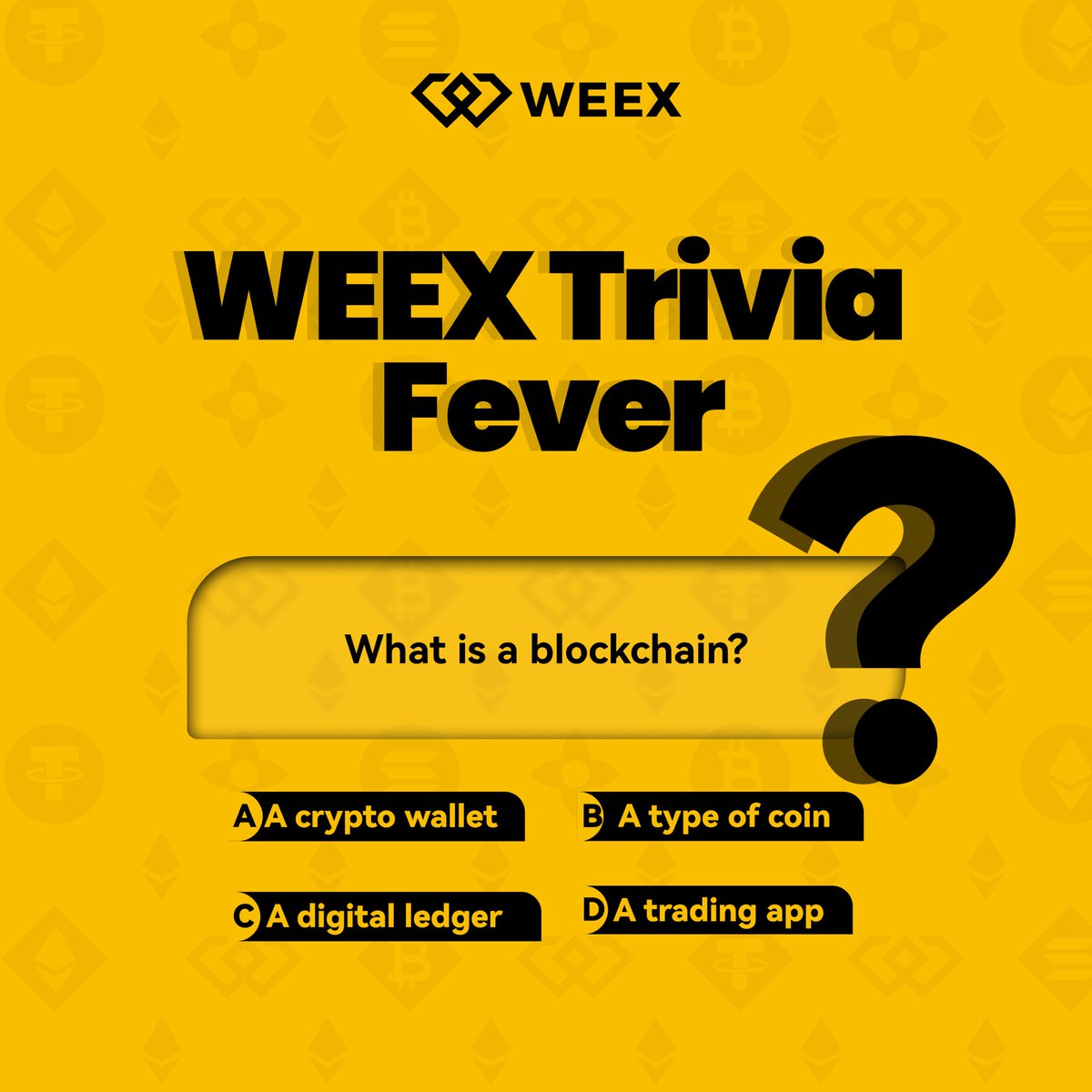 🚀WEEX Trivia Fever DAY 2

Answer daily crypto questions and stand a chance to win from the $500 prize pool 

To get started:
✅ Follow <a href="/WEEX_Africa/">WEEX Africa</a> &amp; turn on post notifications
🔁 Retweet this post
✅Tag 3 friends who are not following <a href="/WEEX_Africa/">WEEX Africa</a>
✅Drop your answer + UID