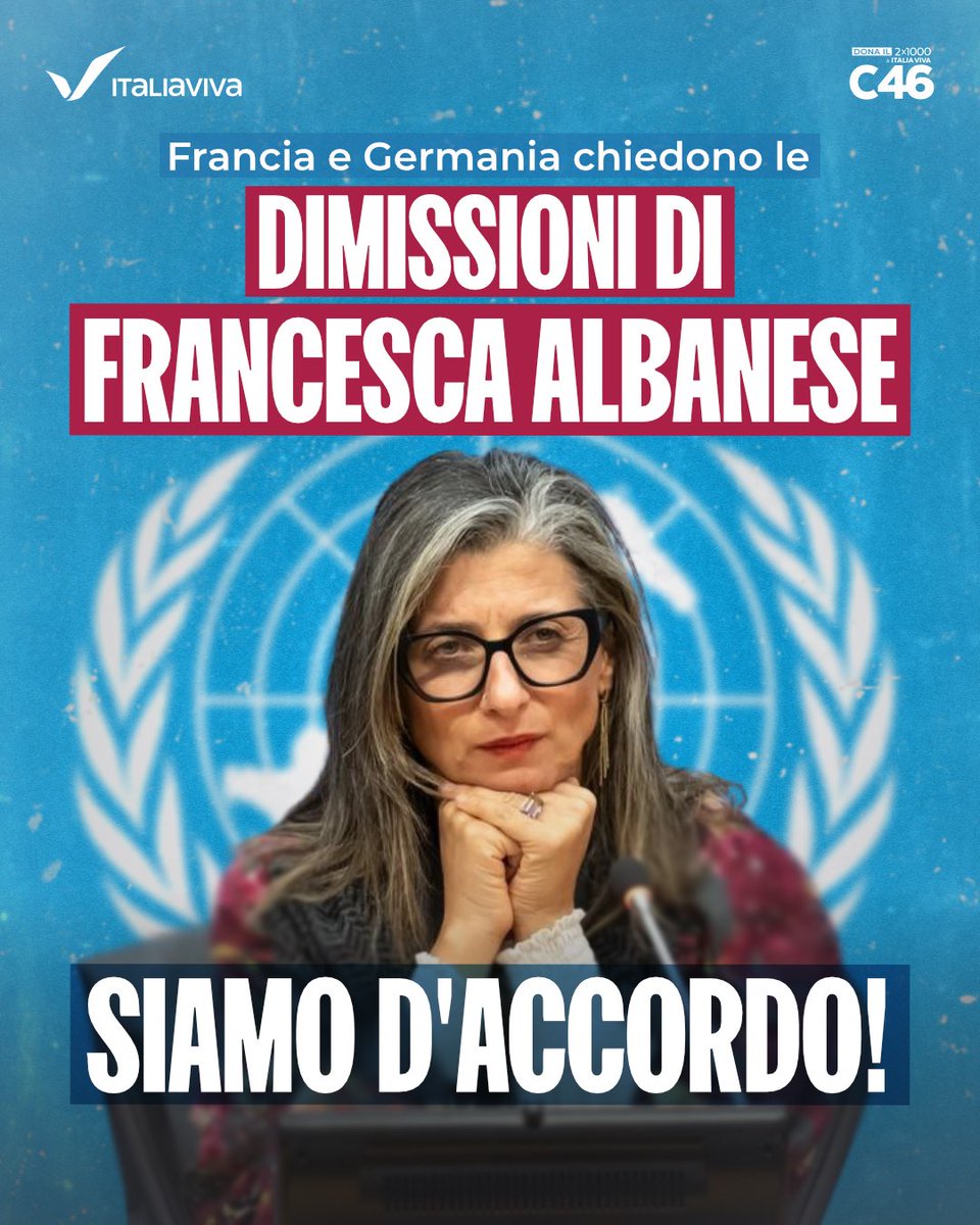 Dopo la Francia anche la Germania chiede le dimissioni di Francesca Albanese.
Lo denunciamo da tempo: la relatrice speciale Onu ha superato il limite della critica legittima al governo di Israele.
Il punto non sono solo le sue ultime parole ambigue ma le posizioni inaccettabili
