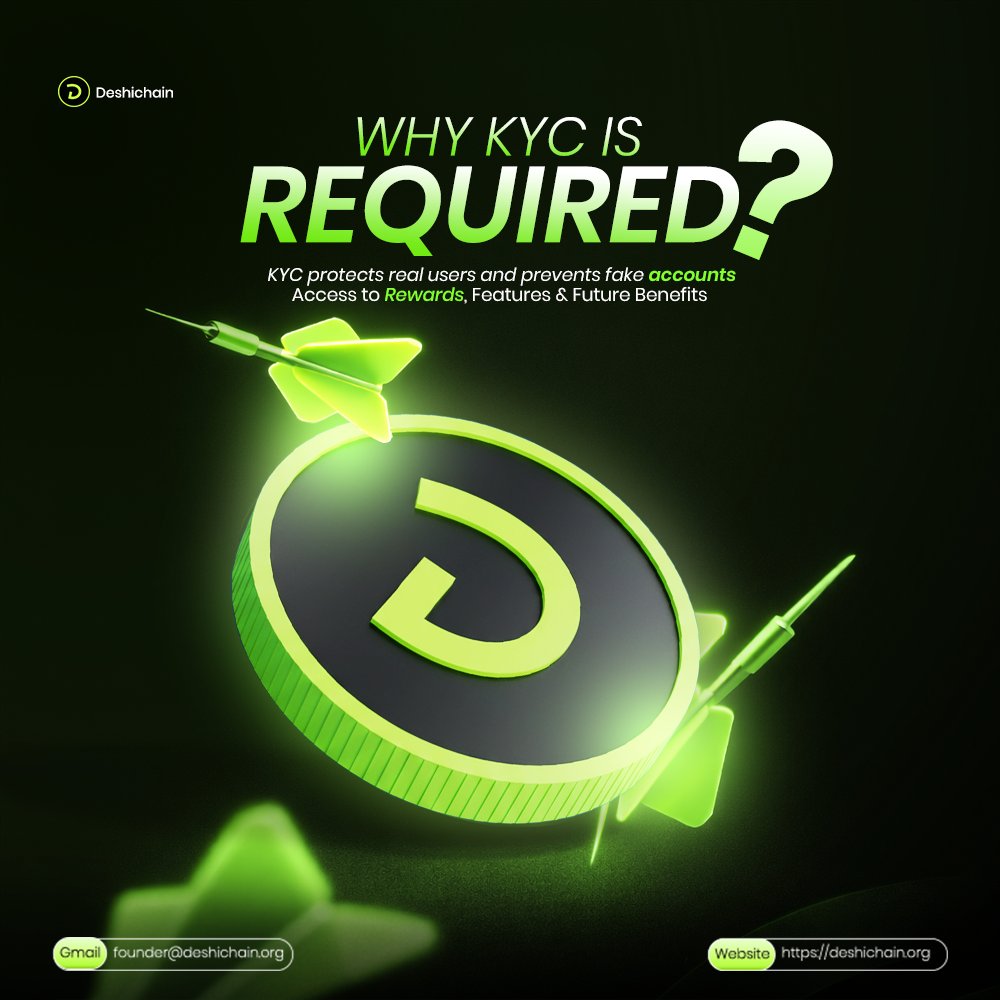 🔐Why KYC Matters⁉️

KYC isn’t just for an airdrop.
It’s what turns a normal user into a verified DeshiChain member.

You can still mine and use the app without KYC - no problem. But verification unlocks the full experience.

verified users get access to:
🌐 DeshiDEX – our