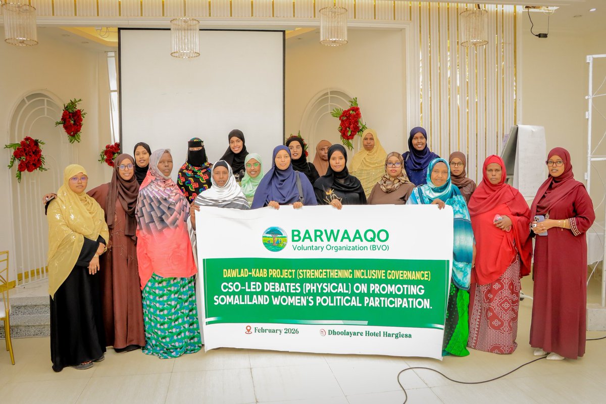 BVO_BARWAAQO's tweet image. BVO held CSO-led debates in Hargeisa to promote women’s political participation and strengthen inclusive governance in Somaliland.
The dialogue brought together civil society, women leaders, and youth to advocate for equal representation in decision-making.

#BVO #WomenLeadership