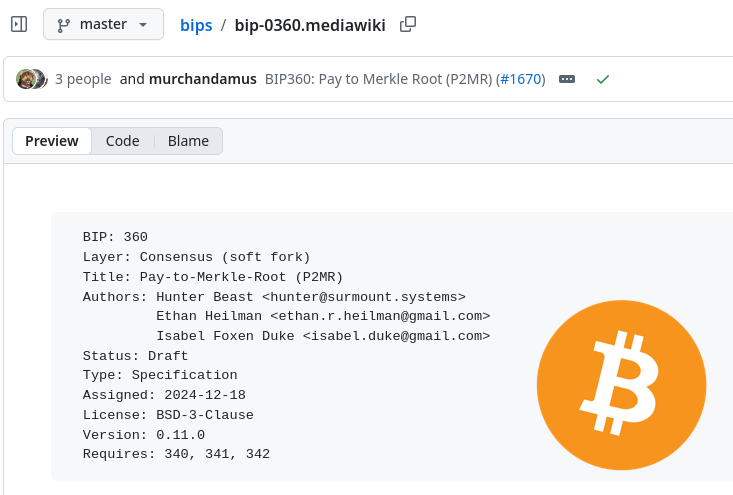 coinspace_'s tweet photo. ついに…

#Bitcoin の量子耐性に関する提案「BIP 360」が、公式BIPsリポジトリに追加されました。

まだ実装はされていませんが、量子対策が開発者コミュニティで正式に議論される状態になったことを意味します👍 https://t.co/ppg3HYd850