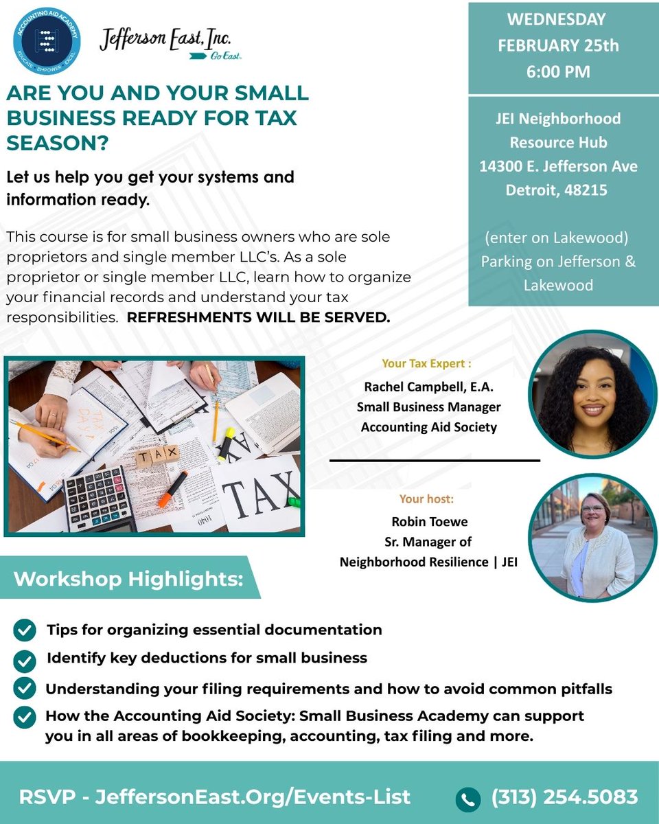 ✨Own a small biz? Don’t let tax season surprise you. Join us for our free Small Business Tax Workshop, Wed., Feb 25th • 6 PM - for hands-on tax tips and record-keeping help from the Accounting Aid Society. RSVP now!  bit.ly/4kuPfn4