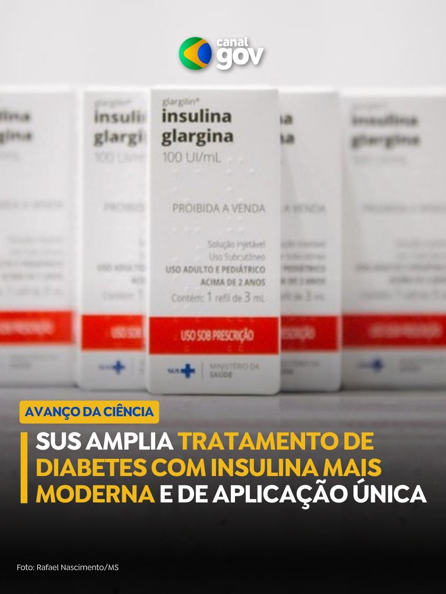 canalgov's tweet image. NOVA INSULINA NO SUS | O @minsaude iniciou processo de transição do uso da insulina humana (NPH) para a insulina análoga de ação prolongada, a glargina, no SUS. O medicamento age por até 24 horas e facilita a manutenção dos níveis de glicose.