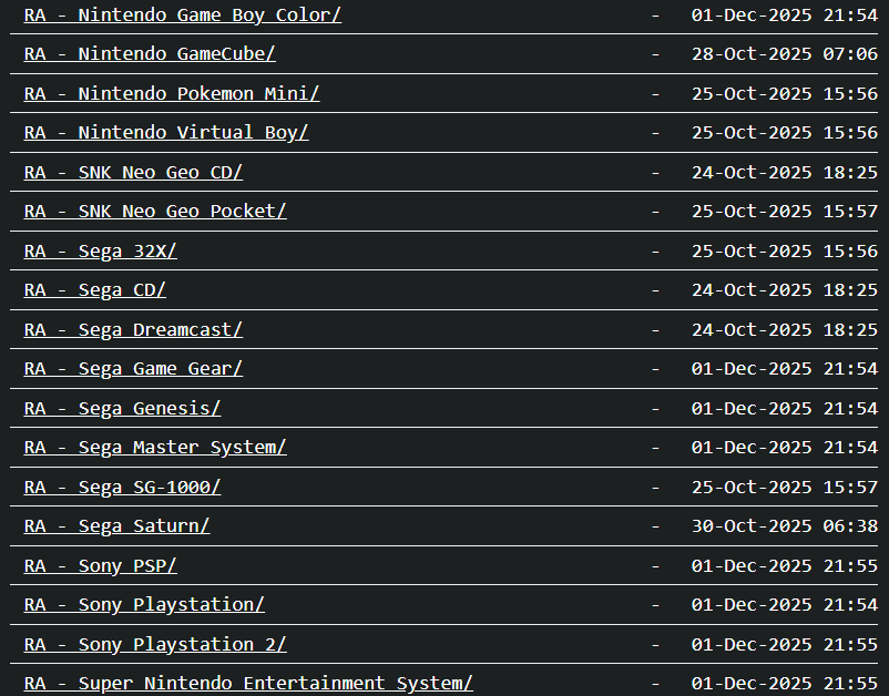 Sé que sois muchos los amantes de retroachivements. A lo mejor no lo sabéis, pero no todas las roms son compatibles. Lo digo porque no vaya a ser que entréis en /files/RetroAchievements/ de una web muy mala llamada myrient y esté todo.