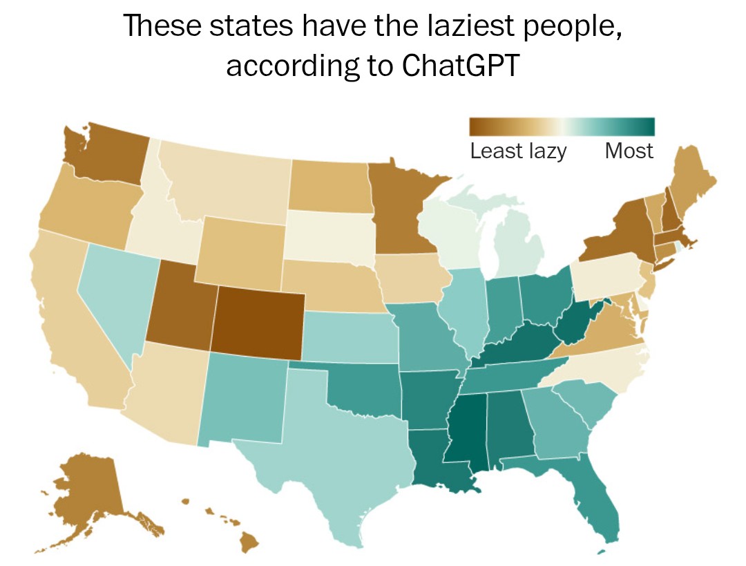 WaPo: These states have the laziest people, according to ChatGPT