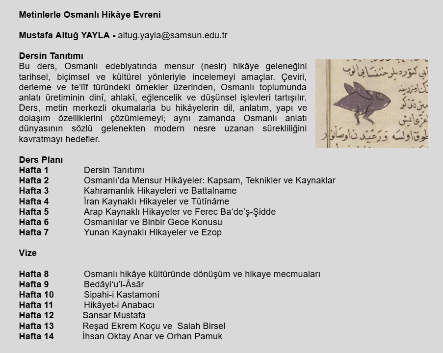 altugyayla123's tweet photo. Türk Dili ve Edebiyatı öğrencileri için bu dönem şöyle bir seçmeli ders yapıyoruz.
Osmanlı hikaye evrenini belli hikayeler üzerinden inceleme yolunda olacağız. https://t.co/ancOltcuTO
