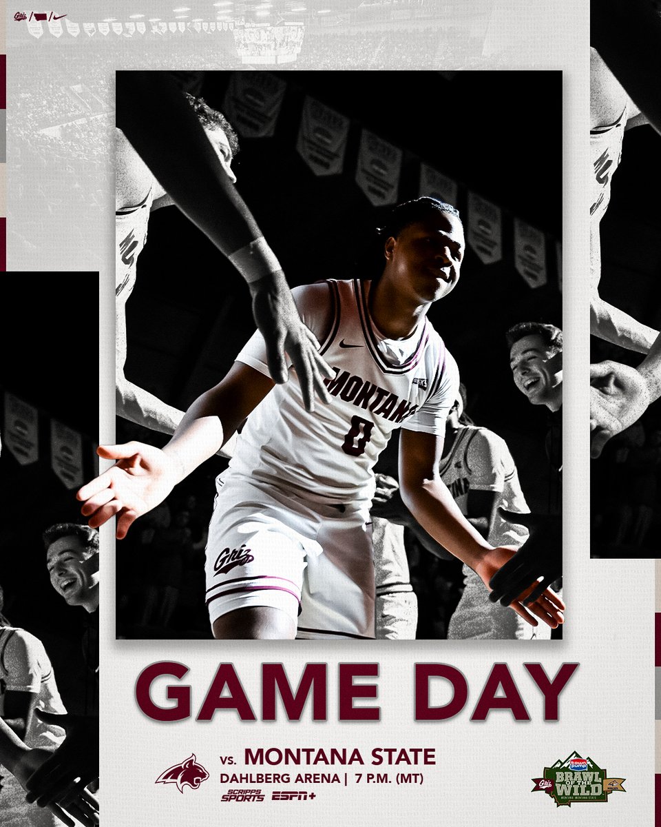MontanaGrizBB's tweet photo. 𝘽𝙍𝘼𝙒𝙇 𝙊𝙁 𝙏𝙃𝙀 𝙒𝙄𝙇𝘿 𝙂𝘼𝙈𝙀 𝘿𝘼𝙔

🆚 MSU
🕗 7 p.m.
🎟️ https://t.co/FKMCYjxFrm
📺 Scripps
💻 https://t.co/mIUHpXBUHv
📻 https://t.co/2sgoXfyxnO
📊 https://t.co/EidX6UtlWp

#GrizHoops #BigSkyMBB #GoGriz https://t.co/QjmZwcoDE5