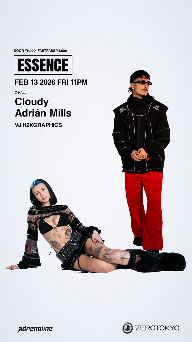 世界を熱狂させ、テクノシーンの最前線を象徴する二大巨星「Cloudy」と「Adrián Mills」がZERO TOKYOで待望の来日公演！

2026.2.13(金) ZEROTOKYO @ZEROTOKYO 
OPEN 11PM

ご来場予定の方は詳細ご案内します！
DMにてお気軽にご連絡ください📩💘

#zerotokyo #club #tokyo
