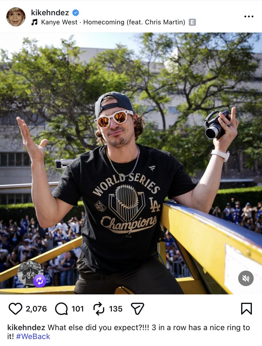 BREAKING: Kiké Hernández announces on Instagram that he has re-signed with the Dodgers 🚨

“What else did we expect? 3 in a row has nice ring to it. #WeBack”