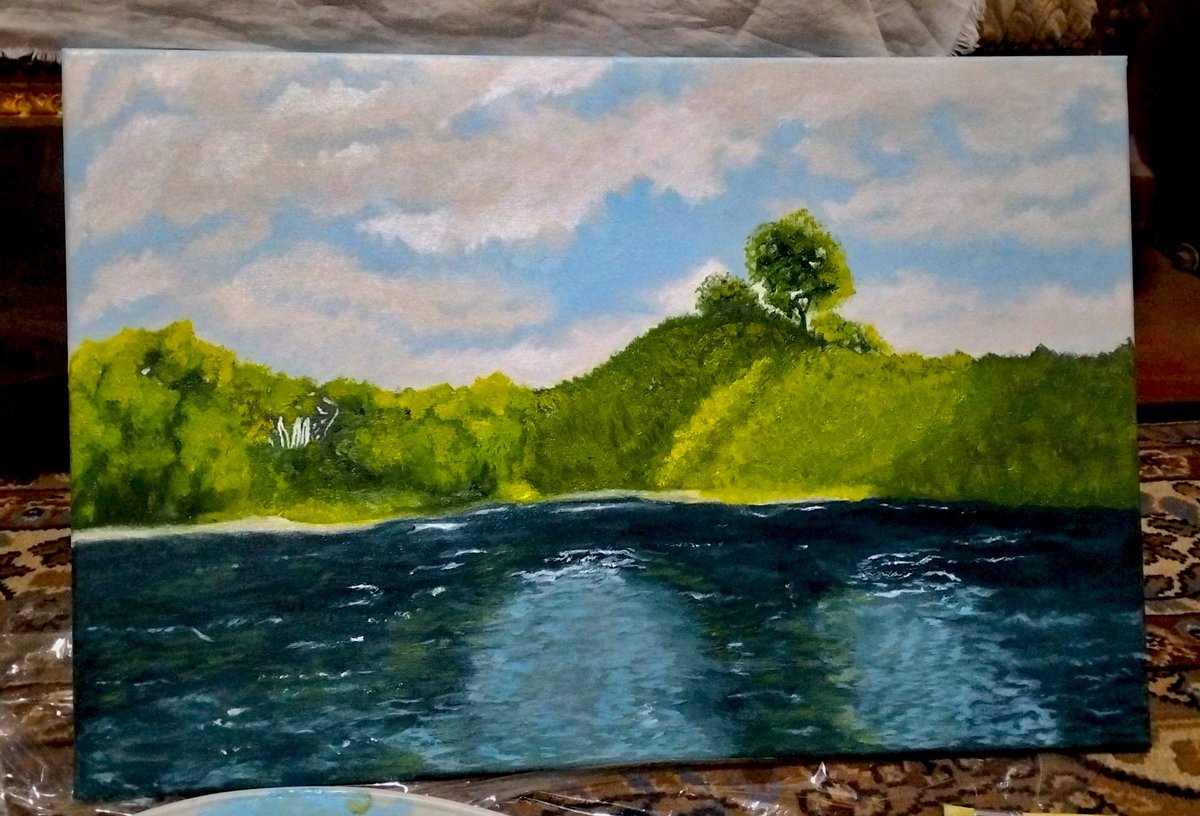 m10441300's tweet photo. A peaceful nature scene capturing the meeting of water and green hills under a calm, open sky — a moment of quiet reflection.

Oil on Canvas | 40 × 60 cm
Artist: Mohamed Elgendy https://t.co/FD8rbK7NG1
