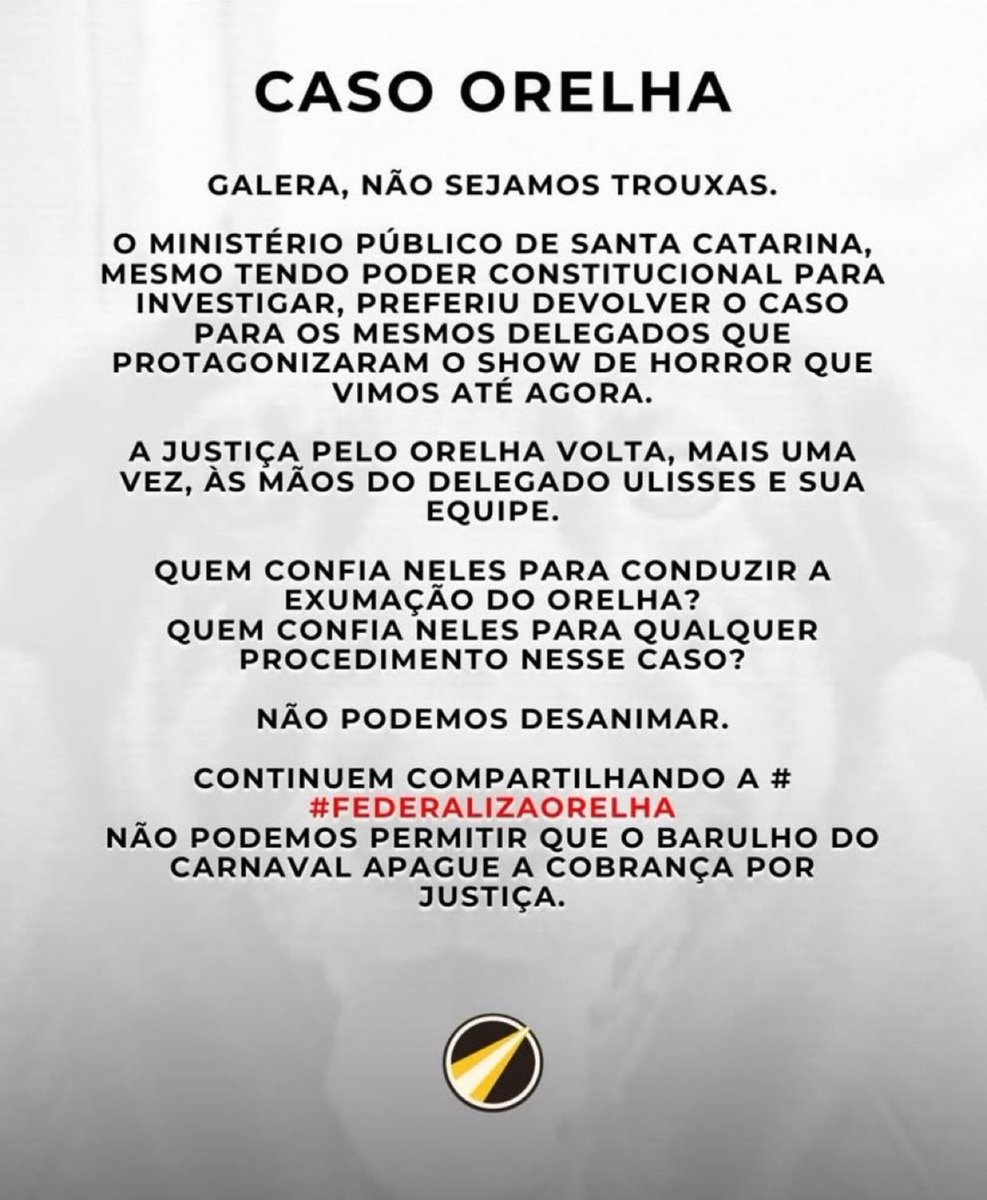 Carnaval está chegando, mas a injustiça contra Orelha continua. Não vamos deixar essa causa esfriar. É por ele, é por todos os animais.
#FederalizaOrelha pra ontem! 🐾✊
#JustiçaOrelha