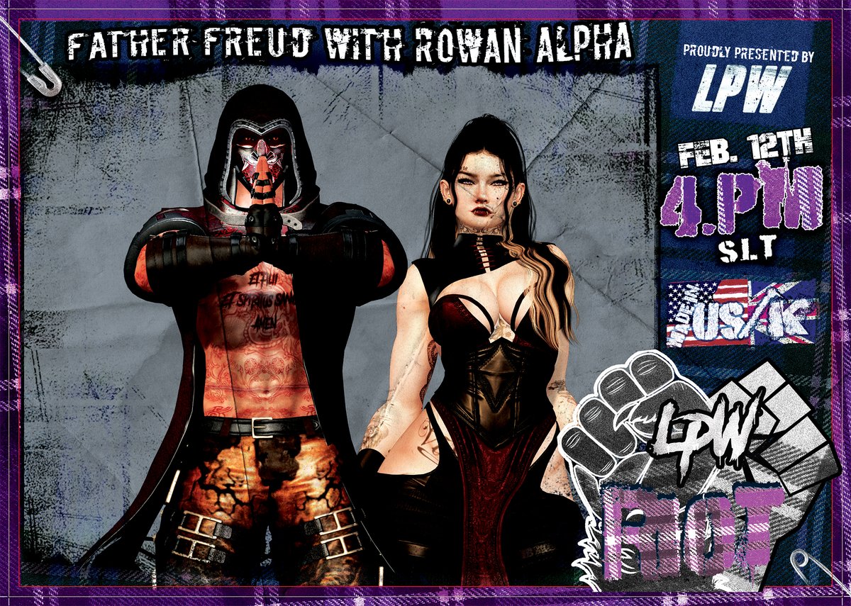 Today's RIOT show will start off today with Father Freud &amp; Rowan Alpha, hear what they have to say today at 4pm SLT

See you at 4pm SLT, LPW Arena: maps.secondlife.com/secondlife/Pou…

Follow LPW: linktr.ee/limitlessprowr…