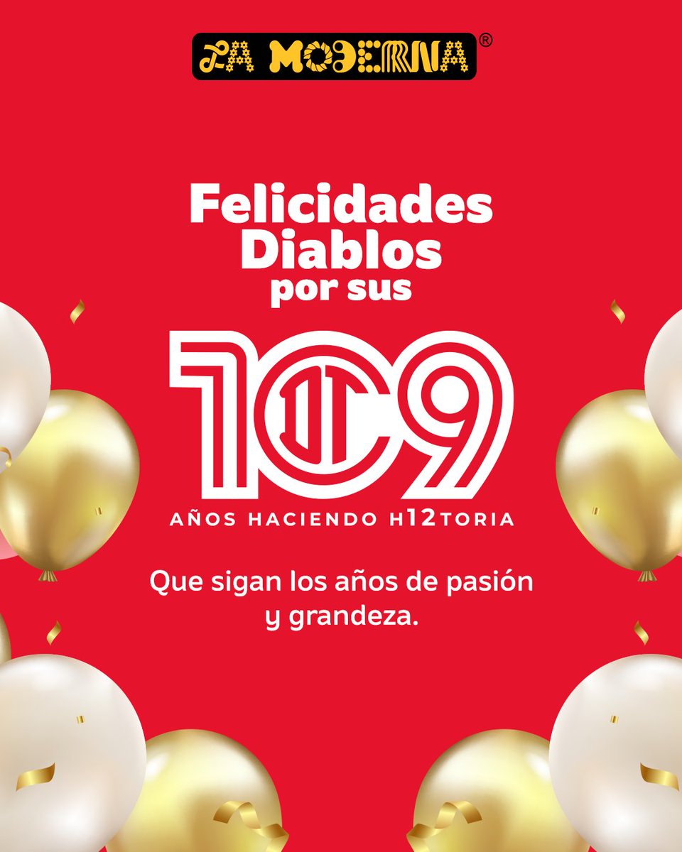 En La Moderna celebramos el aniversario de <a href="/TolucaFC/">Toluca FC</a> <a href="/TolucaFemenil/">Toluca FC Femenil</a>. 
¡Por muchos años más de historia! 
Felicidades. 🥳