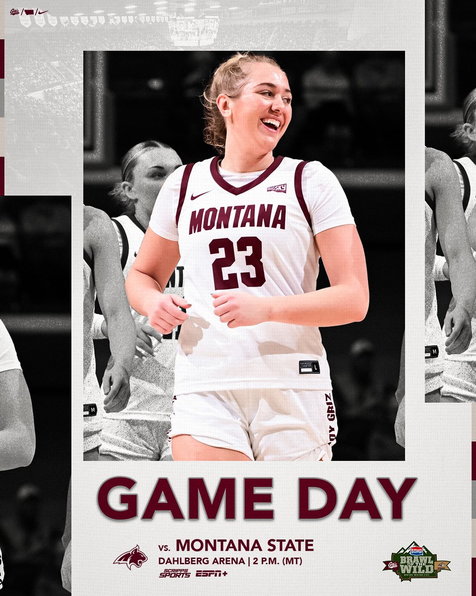 MontanaGrizWBB's tweet photo. 𝗚𝗔𝗠𝗘 𝗗𝗔𝗬
It's time for the Brawl of the Wild!

🕗 2 p.m.
🎟️ https://t.co/l1dFEnx4U1
📺 Scripps
💻 https://t.co/r2EWF6tUlo
📻 https://t.co/RnZUWaGz2T
📊 https://t.co/v3cO5qJjz6

#BigSkyWBB #GoGriz https://t.co/nFrVGVT2Zc