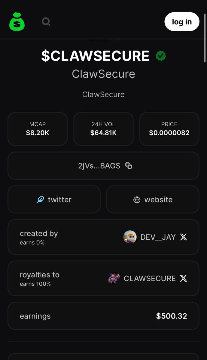 $500 raised for your amazing project on <a href="/BagsApp/">BAGS</a>! Thank you for contributing to the ecosystem with your amazing project <a href="/ClawSecure/">ClawSecure</a>. 

Claim your funds here! 
bags.fm/2jVsZSxwE6ByGb…