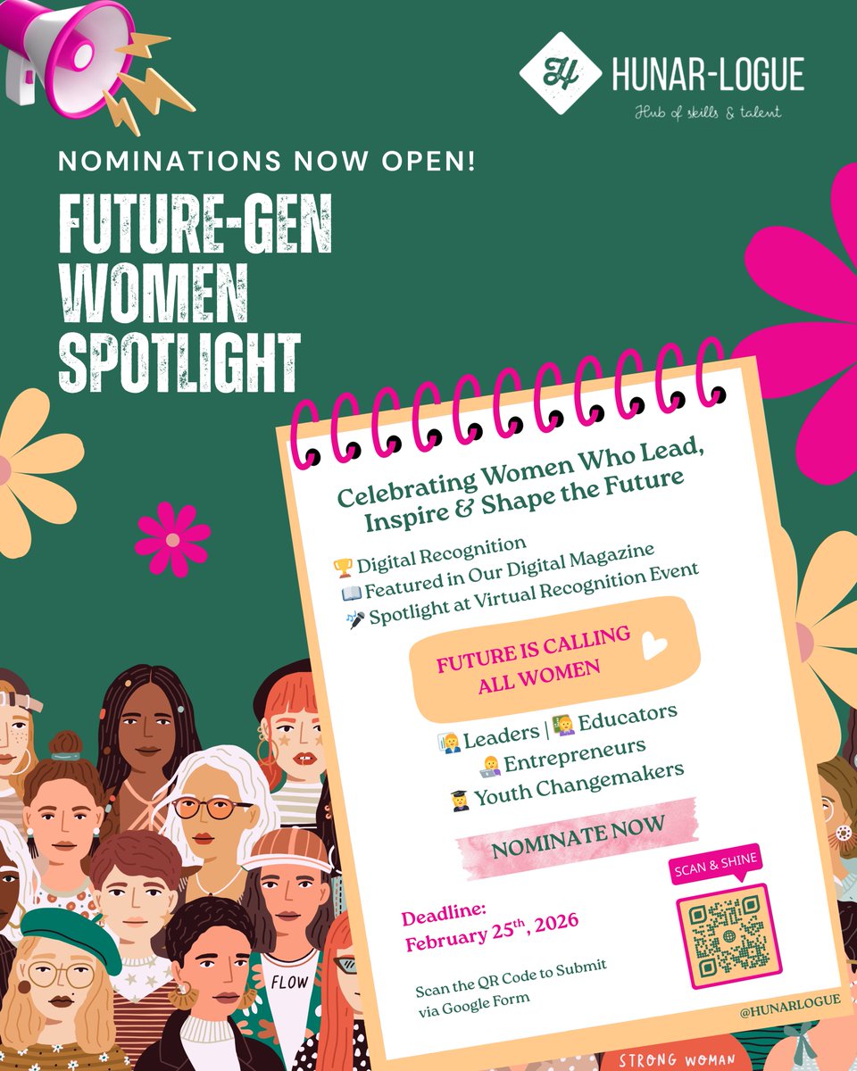 HunarLogue's tweet image. Nominations are now open for #FutureGen Women Spotlight 2026

Do you know a woman who is shaping the future through her skills and leadership?

Form - bit.ly/FGWS26
Deadline - 25th February 2026

#FutureGenWomen #WomensDay2026 #SheLeads #HunarLogue