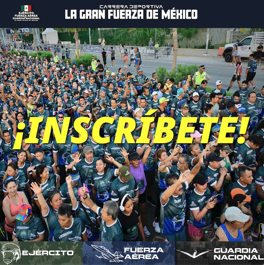 Febrero, mes del Ejército y Fuerza Aérea Mexicanos.

Inscríbete ahora a la Carrera Deportiva “La Gran Fuerza de México” a través del siguiente enlace:  we.juzt.run/defensamx 

Recuerda que la carrera será el domingo 22 de febrero de 2026 a las 07:30 a.m. en el Campo Militar No.