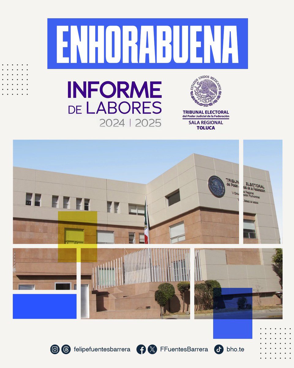 FFuentesBarrera's tweet photo. Reconozco el compromiso institucional de la @TEPJF_TOL con motivo de la presentación de su #InformeDeLabores 2024–2025. Expreso mi respeto y reconocimiento a sus magistraturas y a todas las personas colaboradoras por su profesionalismo, rigor jurídico y responsabilidad pública. El trabajo realizado confirma la relevancia de las Salas Regionales como instancia cercana a la ciudadanía. Este ejercicio de rendición de cuentas reafirma la solidez, integridad y función constitucional que sustenta su labor.