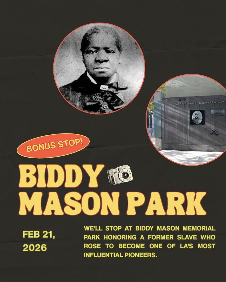 passportboho's tweet photo. We can’t wait for our next photo walk! Learn about the history of Bronzeville and Biddy Mason on this walk!  First 10 people to arrive get a free BGST T-Shirt! 👚📸🚶🏾‍♀️

https://t.co/hfzx2UsTQo

#BlackHistoryMonth2026 #losangeles #photowalk #photographers https://t.co/CLVl9wBjpo