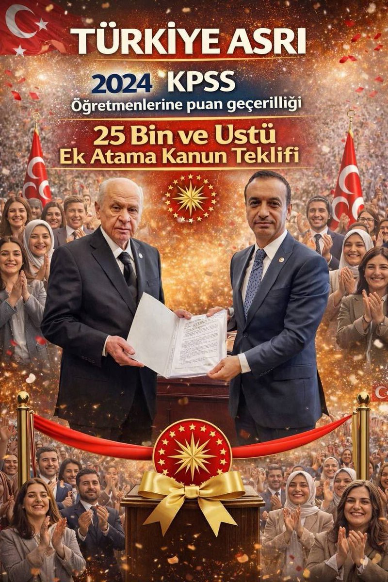 2024 KPSS puanıyla ek atama bekleyen öğretmenlere desteğiniz için minnettarız. Puan geçerliliğimizin devamı için, hak teslimi için kanun teklifinde bulunmanızı, Sayın Devlet Bahçeli’nin sözünün yere düşürülmesine izin vermemenizi bekliyoruz. <a href="/ahmetozyurekmhp/">Ahmet ÖZYÜREK</a>