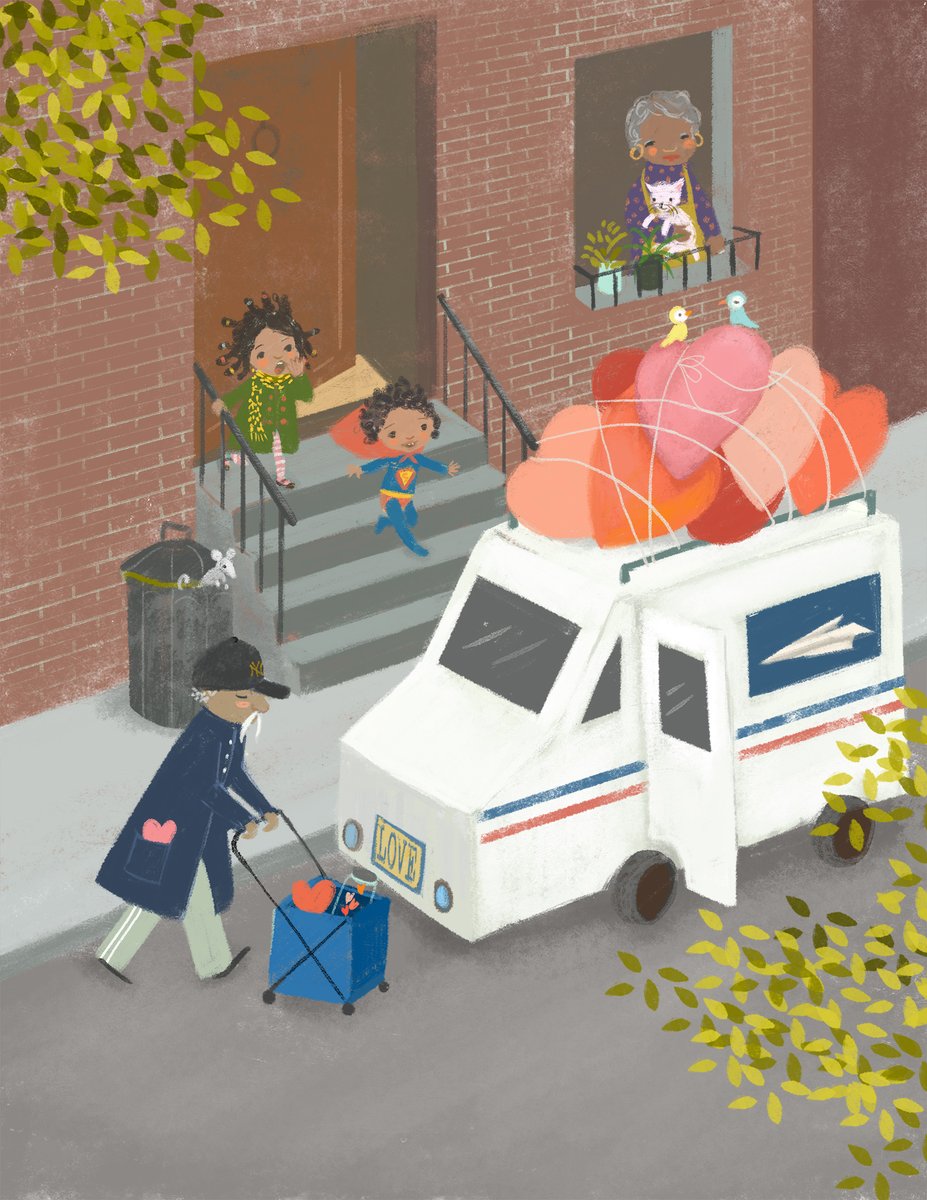 Julian the Postman would delight in the thought that he was hacking the Matrix every Valentine's Day. Among the usual bills, eviction notices, and other grey deliveries, he would freely give away colorful hearts of all shapes and sizes...💌
#ValentinesDay  #kidlit #kidlitart