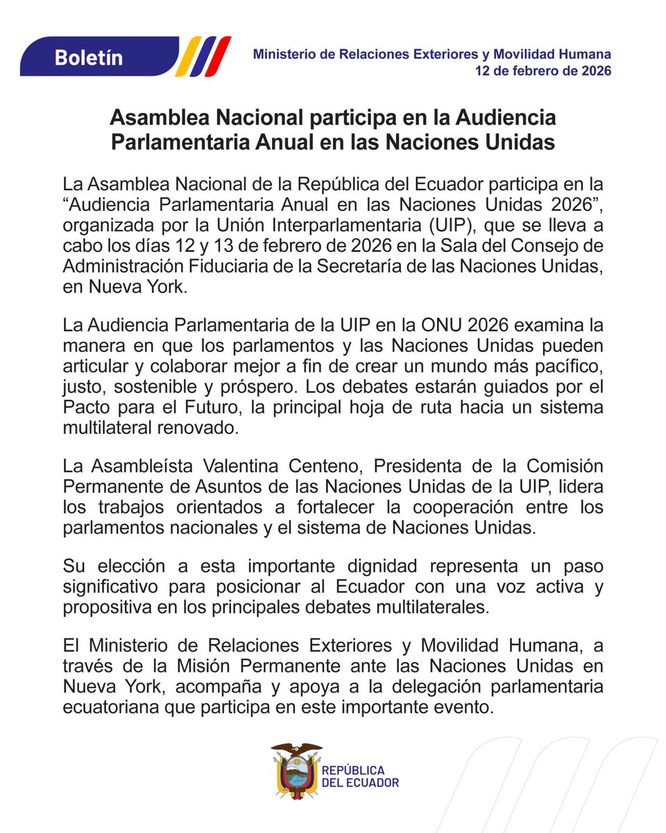Boletín |

Asamblea Nacional participa en la Audiencia Parlamentaria Anual en las Naciones Unidas