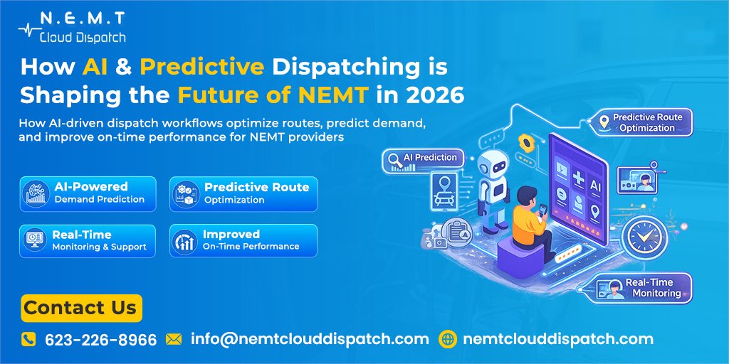 🚀 AI &amp; Predictive Dispatching is transforming NEMT in 2026! Optimize routes, reduce delays, &amp; ensure compliance.
💡 Streamline operations &amp; improve patient transport.
👉Read guide
nemtclouddispatch.com/blog/ai-predic…
👉Book demo: nemtclouddispatch.com/schedule-demo/
#NEMT #AIDispatch #PredictiveDispatch