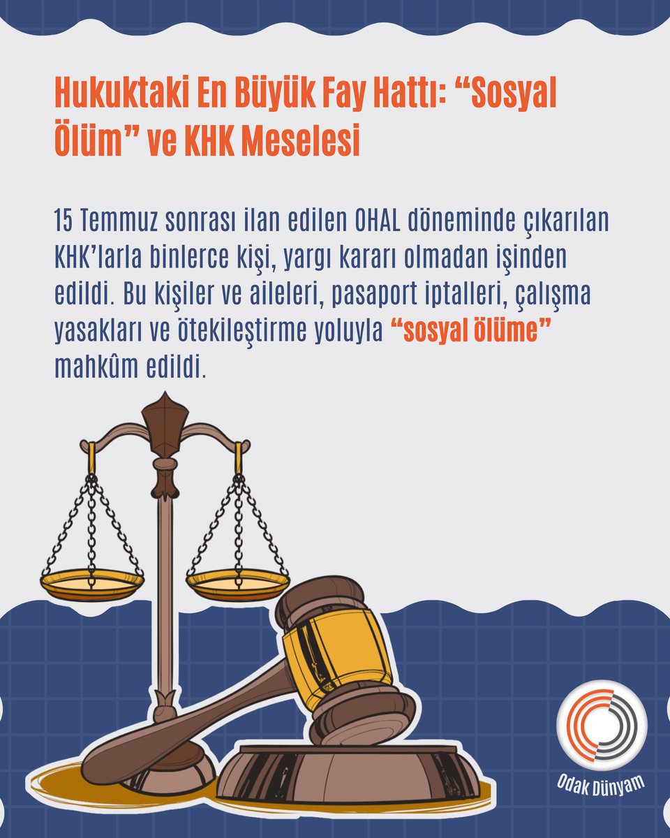 Olağanüstü hâl sürecinde yayımlanan kararnamelerle on binlerce kişi, mahkeme kararı olmadan mesleklerinden ihraç edildi.
Seyahat hakları kısıtlandı, özel sektörde dahi çalışma imkânları fiilen engellendi.

#KHKMeselesi