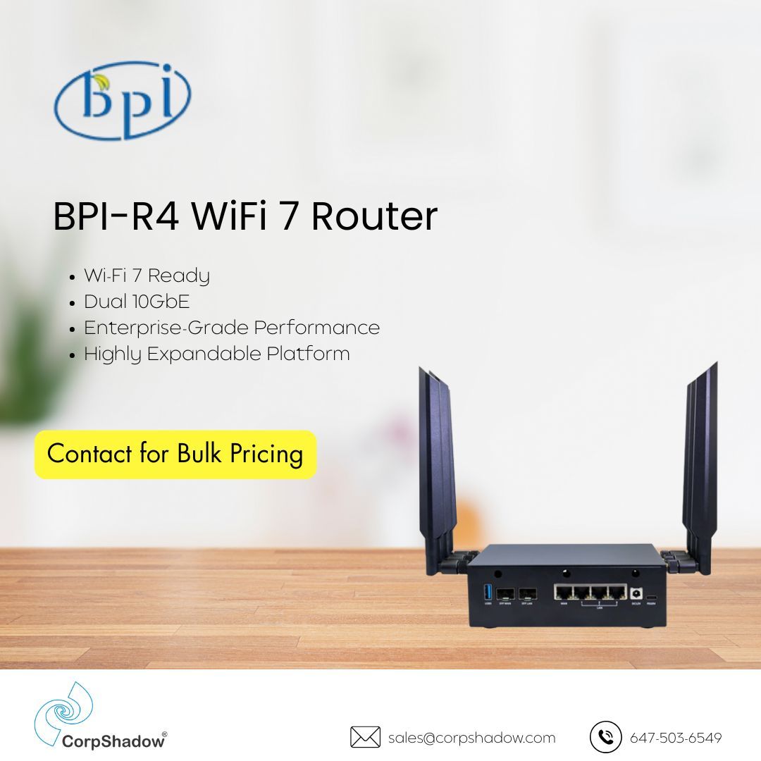 The Banana Pi BPI-R4 is a high-performance open-source router designed for users who prioritize speed and customization.

More details at CorpShadow.biz

#BananaPi #BPiR4 #WiFi7 #OpenWrt #Homelab #Networking #Tech #OpenSource #CorpShadow