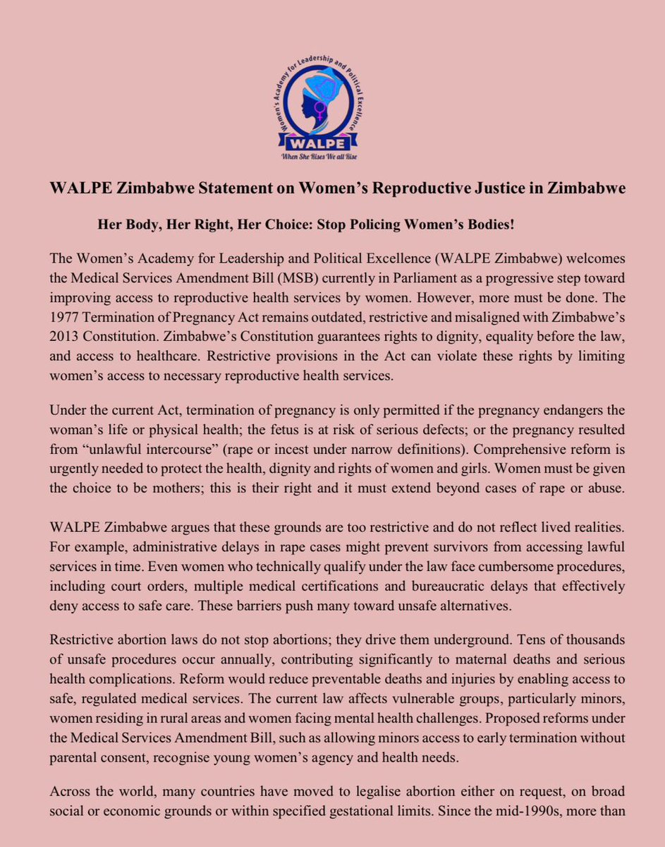WalpeAcademy's tweet image. #Statement
The @WalpeAcademy welcomes the Medical Services Amendment Bill currently in Parliament as a progressive step toward improving access to reproductive health services for women. However, more must be done.