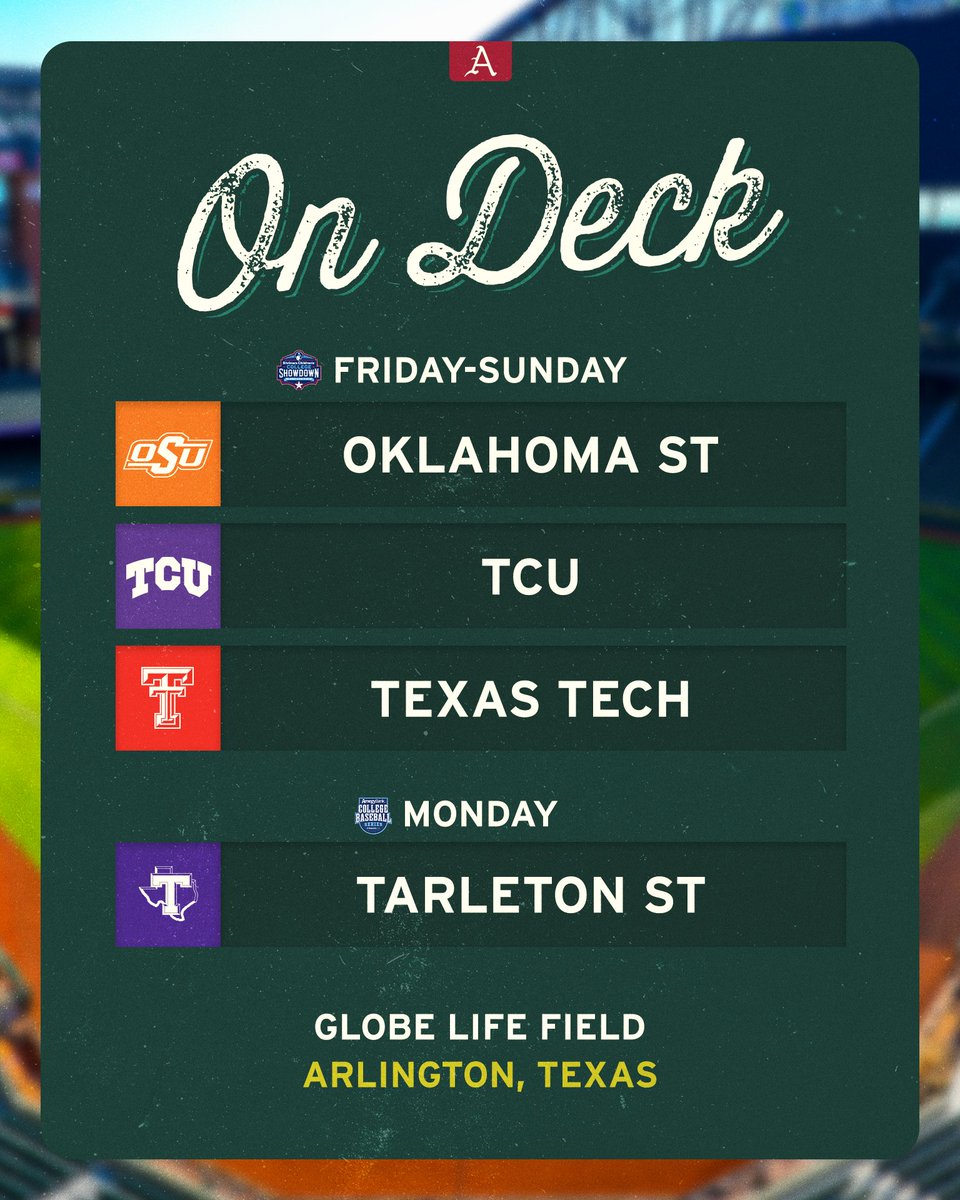 RazorbackBSB's tweet photo. On the road to Baum South 🚍

Friday: 7 pm - FloCollege
Saturday: 7 pm - FloCollege
Sunday: 2:30 pm - FloCollege
Monday: 2 pm - radio only https://t.co/jvGdiRwIrO