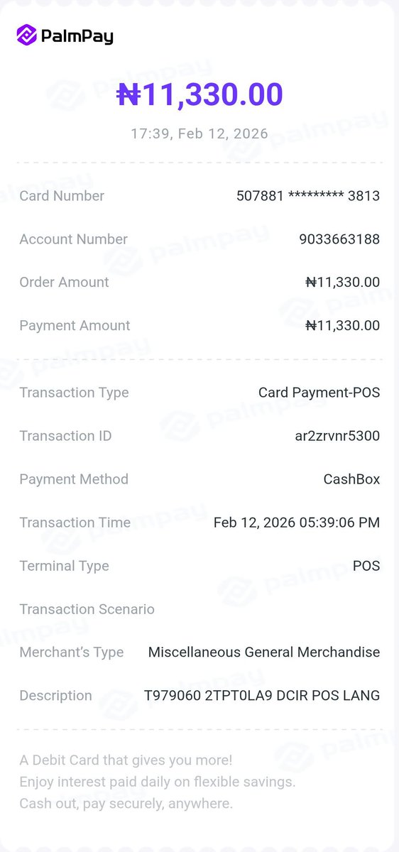 TEMISLIMZ's tweet photo. @palmpay_ng Good day, palmpay, I used my card at bokku POS, the transaction decline, while I was debited from my account.. 

Below is the receipt of the transaction.
@palmpay_ng
@ https://t.co/HGlSsop8Gs