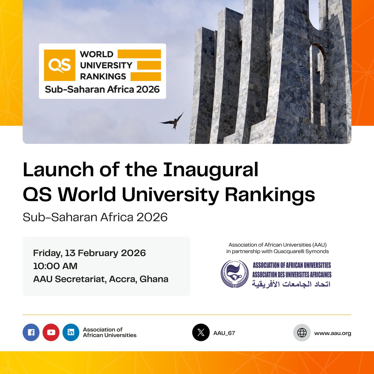 📢 The inaugural QS World University Rankings: Sub-Saharan Africa 2026 are OUT!

Published today, 12 February 2026, the first-ever regional ranking highlights performance and excellence across 69 universities from 21 Sub-Saharan African countries, offering fresh insight into the