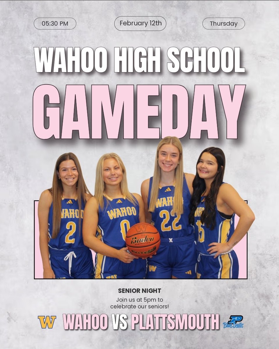 WahooGirlsBBall's tweet photo. Gameday! Your Warriors host Plattsmouth in our last regular season game tonight! It is also senior night so come and support this great group!
🆚 @PHSGirlsBball 
🏫 WHS
🕟 JV 4:30, Seniors ceremony, Varsity 5:30, Boys 7:00
📺 https://t.co/cphFXdFCqB https://t.co/WqhRlXlase