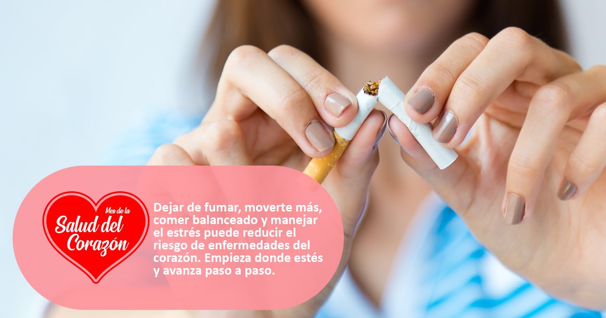 Dejar de fumar, moverte más, comer balanceado y manejar el estrés puede reducir el riesgo de enfermedades del corazón. Empieza donde estés y avanza paso a paso.
cdc.gov/heart-disease/… #HeartHealthMonth