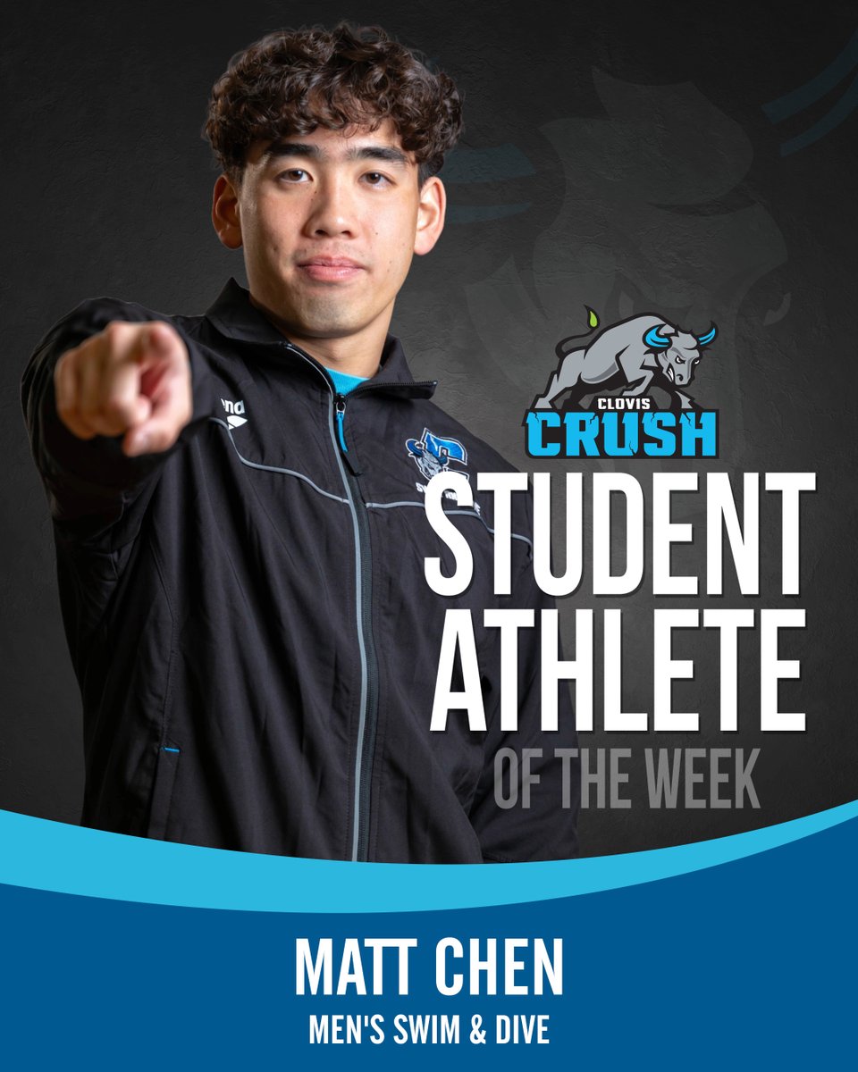 Congrats to our first ⁦<a href="/Crush_Athletics/">ClovisCrushAthletics</a>⁩ SAOTW for spring, Matt Chen from Swim &amp; Dive! Matt broke the school record in the 100 Breaststroke at COS on 2/6 and is currently ranked 1st in the state! 🏊‍♂️ 📈 #VamosCrush