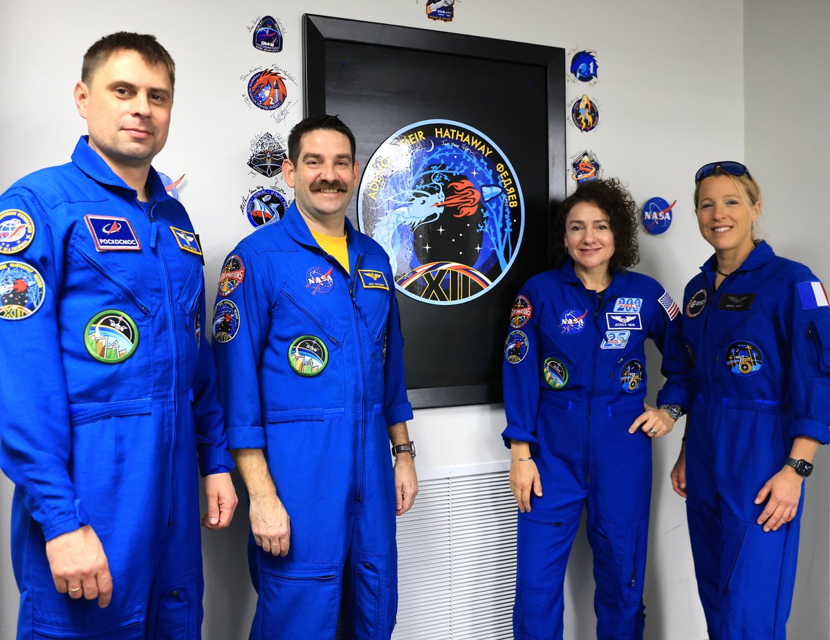 Cmdr_Hadfield's tweet photo. Leaving tomorrow, for 8 months off-world. 
These 4 will climb into their @SpaceX capsule pre-dawn, headed to the @Space_Station. 
The day before launch is deceptively normal - just another one in years of training. You can't let yourself believe it, or the emotions would drive you nuts. 
But when suddenly the engines shut off, you're there, weightless, the planet & doubts behind you. 
Safe flight & thanks for your service, Jessica, Andrey, Sophie & Jack (excellent moustache). 
Watch live: https://t.co/8ytBpKfO0W #NASA