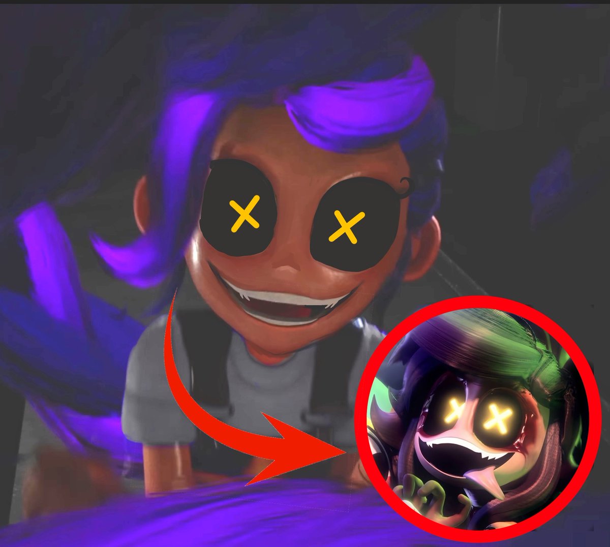 <a href="/DreamCory_222/">Cory</a> srry I had to...😔
Anyways Amazing redesing (or adjustment) the face looks a lot better and no clashing colors let's gooooo!! Her og face looks much more stupid than scary or uncomfortable to me, but the rest of her desing it's an okay