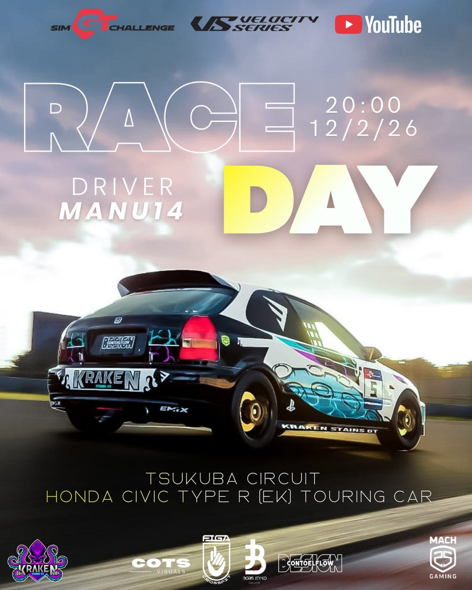 🏁 Velocity Series 🏁

📍 R1 <a href="/SimGTChallenge/">SimGTChallenge</a>

🐙 <a href="/MANUELHERNANZ14/">MANU14</a>
🏎️ Honda Civic Type R
🖌 <a href="/Con_ToEl_Flow/">ConToelFlow_Designs</a> 

🇯🇵 Tsukuba Circuit
🕤 𝟤0:00

🖼 <a href="/KRK_Aitorcota/">Aitorcota</a>