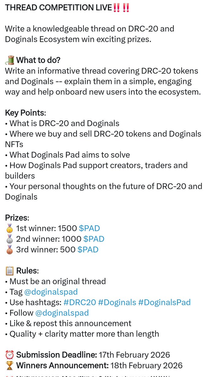 THREAD COMPETITION ONGOING 🐕

We have changed our mind, we will continue the Thread Competition.

For more details your can see the image below, just follow all the rules from here prizes will be also same.

Good Luck Everyone.🐕