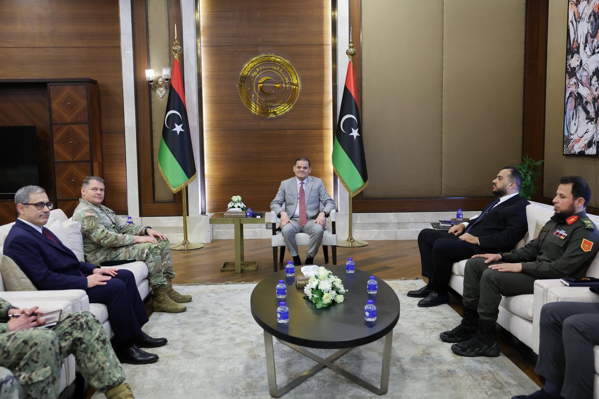 USEmbassyLibya's tweet image. In #Tripoli yesterday, @USAfricaCommand Deputy Commander Lt. Gen. John Brennan and Chargé d’Affaires Jeremy Berndt were pleased to meet with PM Abdulhamid Dabaiba. They discussed ways to strengthen U.S.-Libya cooperation and U.S. support for Libyan efforts to unify military